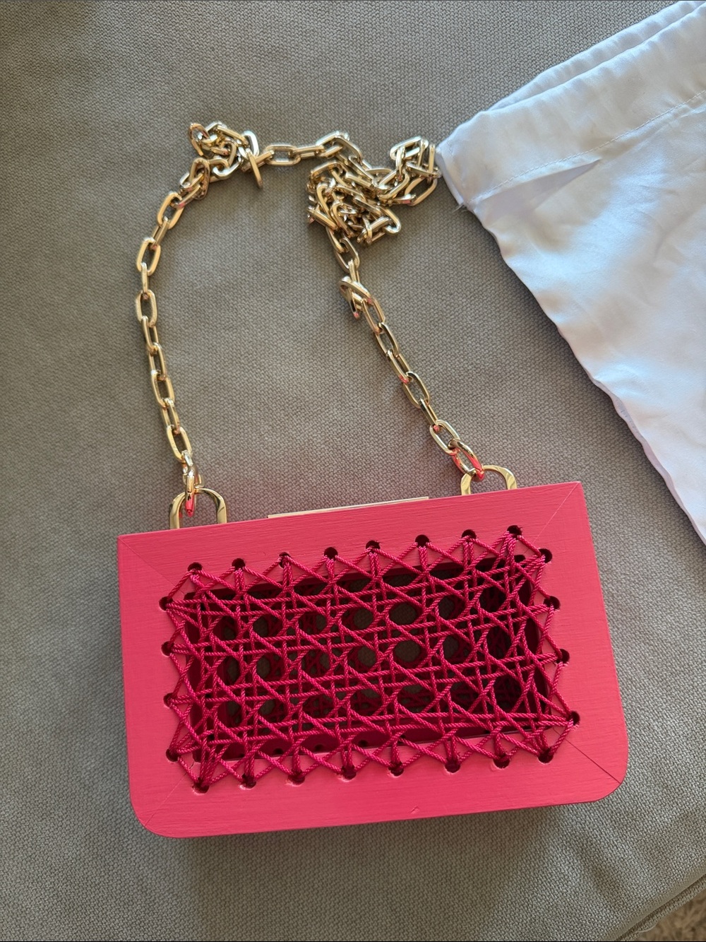 Women’s Pink Crossbody Box wooden Bagwith Gold Chain purse michella davcarett